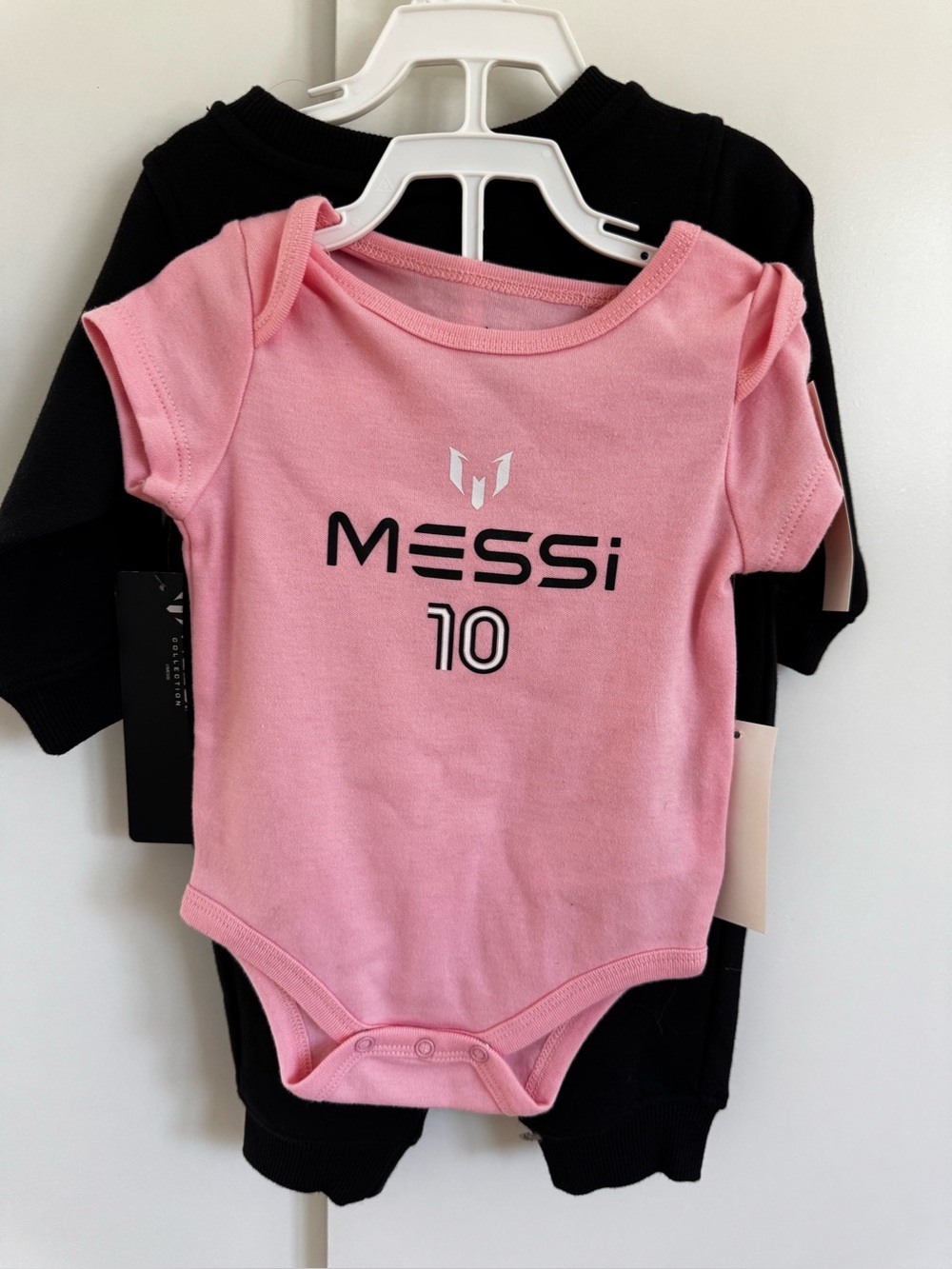 NWT Messi Collection 3-Piece Baby Outfit Set Pink & Black 6M Soccer MSRP $54